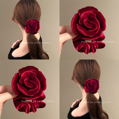 绯宴荻花~韩国丝绒玫瑰大肠发圈