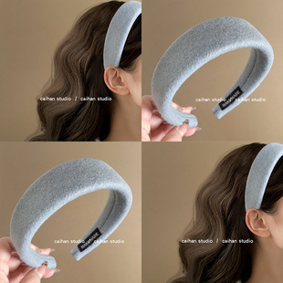 温婉月白蓝~毛呢浅蓝发箍复古优雅压发发卡女2024新款头箍盘发器