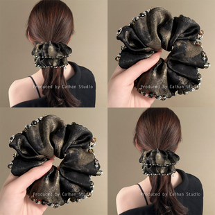 赫曼如影~法式黑彩仿水晶边发圈复古高级感小众设计轻奢发绳发饰