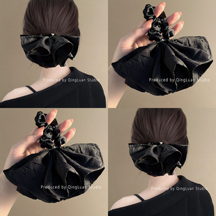 暮色将至~法式复古裙摆大肠发圈时尚百搭黑色丸子头发绳盘发头绳