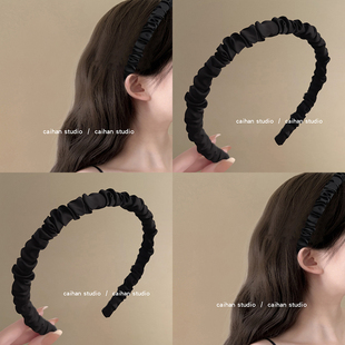 气质出众！法式褶皱发箍！气质缎面高颅顶细边头箍美拉德旅行发卡