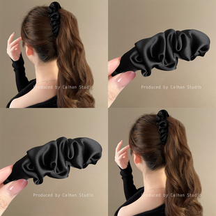 优雅格调~复古缎面褶皱香蕉夹法式高级感中小发量高马尾抓夹发饰
