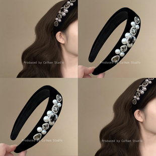 高贵千金~韩系丝绒仿水钻发箍女高级感高颅顶显脸小百搭旅行发卡