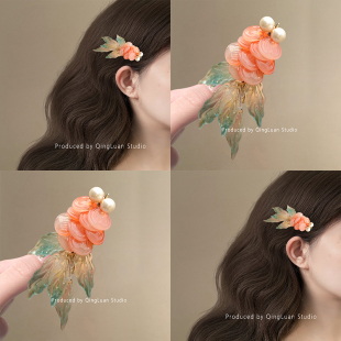 鱼影舞~超仙金鱼琉璃发夹中式国风侧边碎发夹复古u型发簪旅行发卡