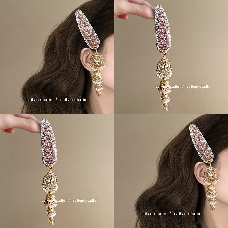 水晶玫瑰粉！流苏碎钻水滴夹！新中式高级感宫廷风刘海夹子盘发器,家庭/个人清洁工具,盘发器,淘宝优惠券,粉丝福利购,淘宝优惠卷