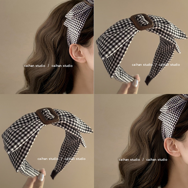 卢森堡少女！格纹双层蝴蝶结发箍