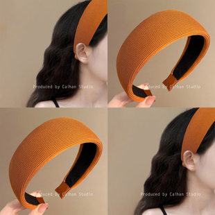 秋栗棕~法式温柔咖色宽边海绵发箍女高颅顶不勒头头箍旅行发卡