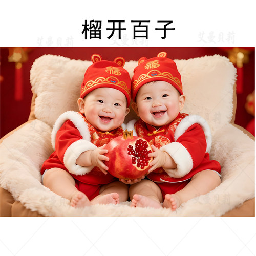 爆款现代双胞胎自粘贴画男女宝宝龙凤胎求子送子海报卧室