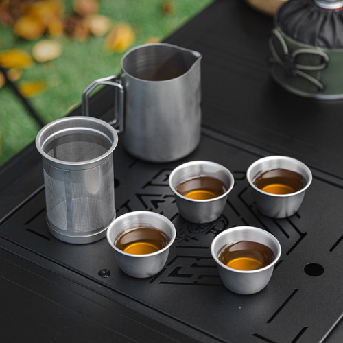 户外露营不锈钢茶壶泡煮茶器套装