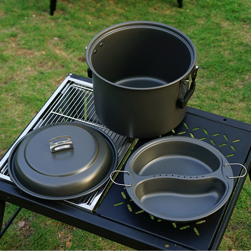 户外露营鸳鸯蒸煮锅 4-7人6.5L大容量套锅便携二合一炖汤蒸锅汤锅