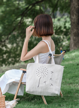 布也原创亚麻帆布包女白色小众复古慵懒日系文艺设计感单肩手提袋