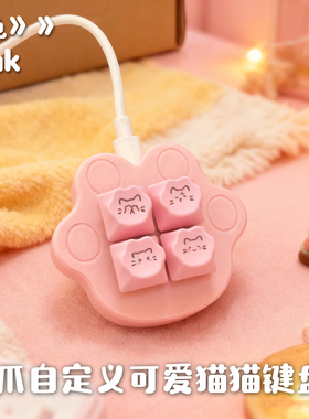 猫爪键盘4键复制粘贴自定义带灯可爱键盘礼物USB有线机械键盘办公