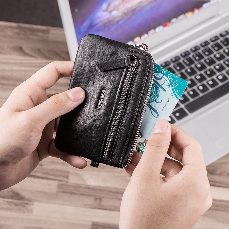 帕宾真皮零钱钥匙包男款头层牛皮薄款复古迷你真皮卡包硬币小包包