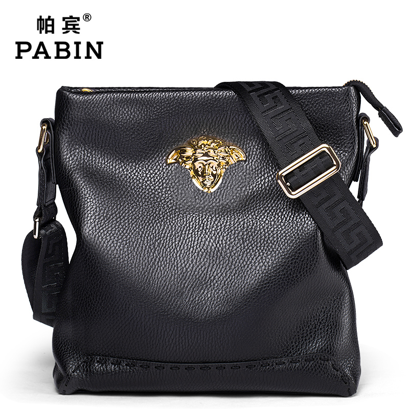 帕宾真皮男包单肩包男斜挎包时尚韩版商务休闲男士包包牛皮背包潮