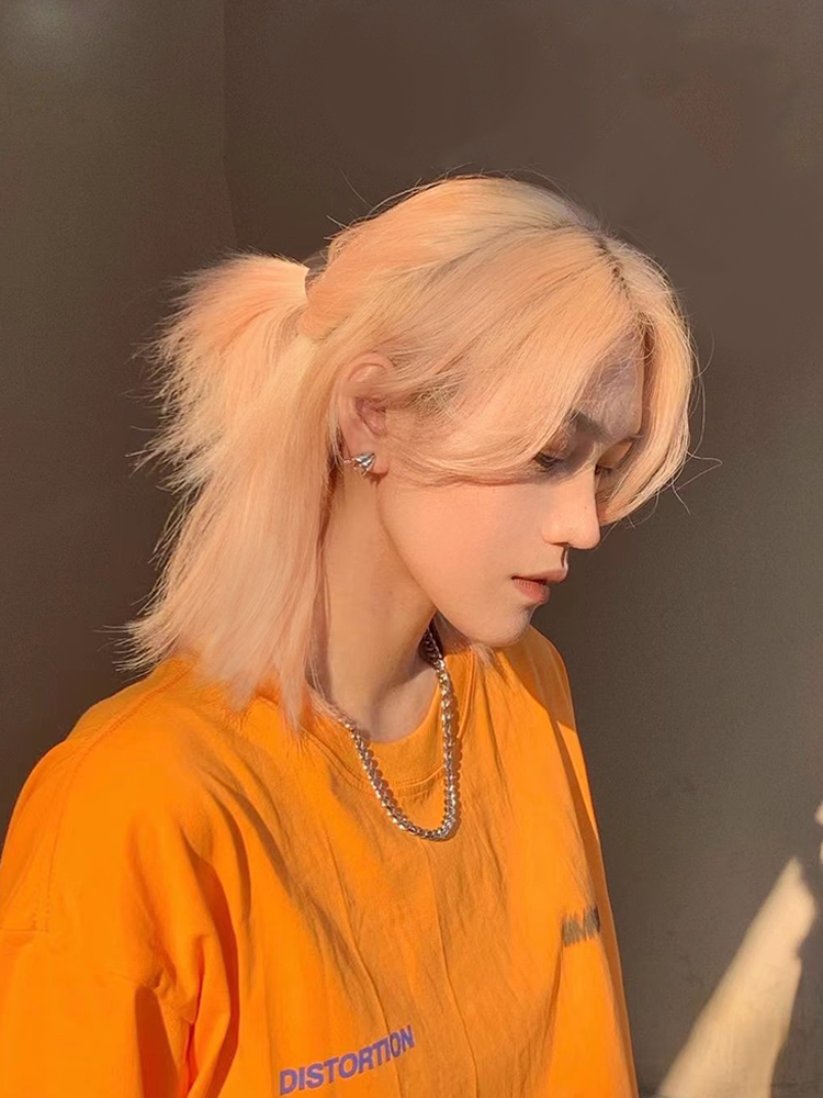 武士头假发男米白色日系狼尾网红鲻鱼头帅气长发自然蓬松整顶头套