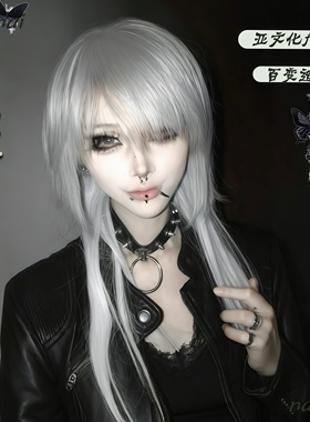 亚比银灰色假发视觉系长直发fyp亚文化朋克非主流gai系日系全头套