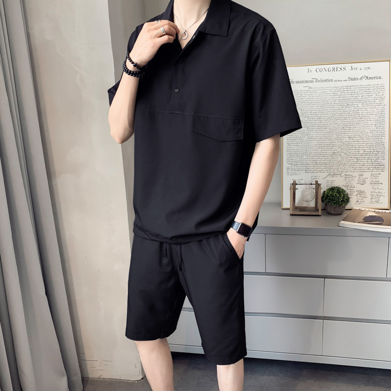 24夏季短袖套装高品质潮牌时尚宽松翻领套装TZ2122-P75,男装休闲套装,电商A209
