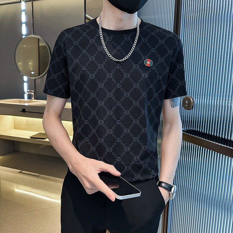 24夏季短袖T恤男韩版潮流精神小伙菱形格打底衫LTX52058-P55,男装T恤,电商A209