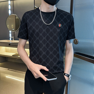 24夏季短袖T恤男 韩版潮流精神小伙菱形格打底衫LTX52058-P55图片