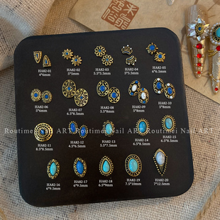 复古 饰品镶嵌绿松石海蓝宝水晶蛋面碧玉DIY美甲小饰品花盘扣花古
