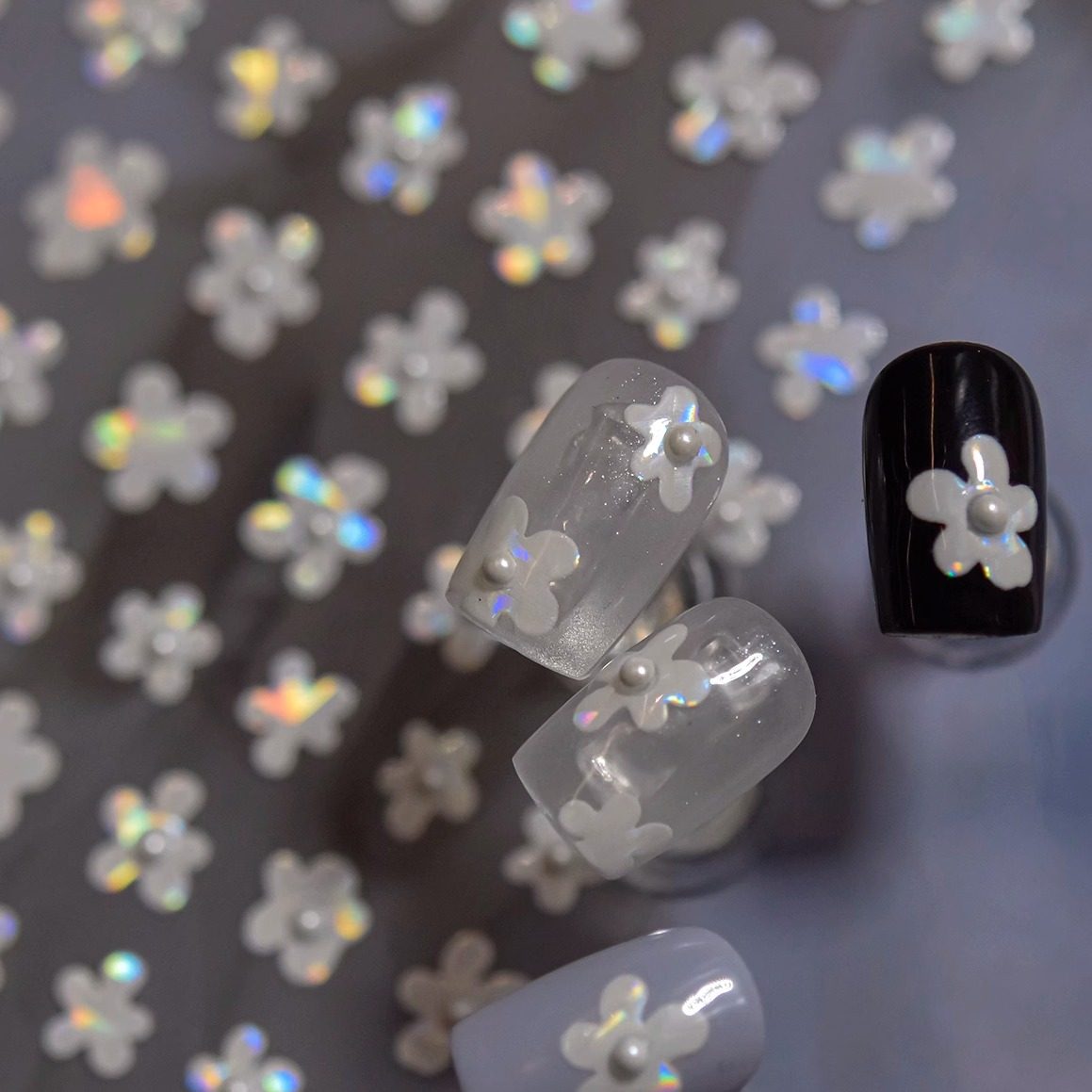 美甲贴纸新款高级贝壳光细闪鸡蛋花带晶钻白色五瓣花高级背胶贴纸,彩妆/香水/美妆工具,指甲装饰,淘宝优惠券,粉丝福利购,淘宝优惠卷