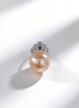 天然淡水珍珠吊坠皇冠11-12mm极光S925落日红中国红福利酬宾孤品