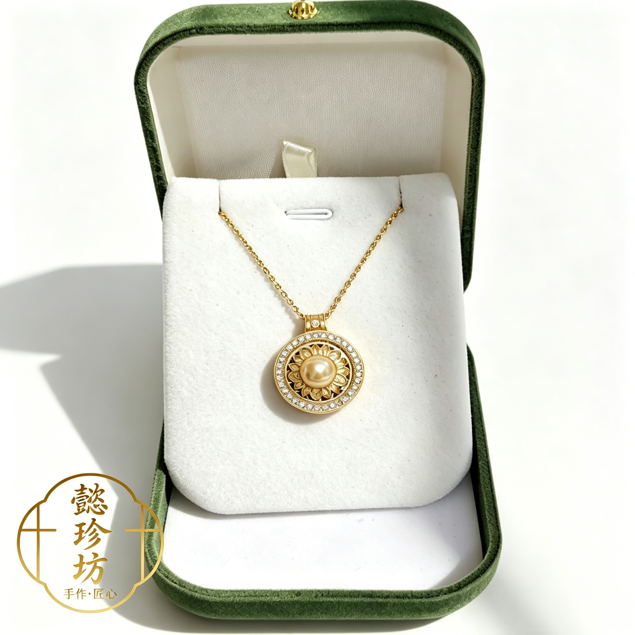 天然海水珍珠吊坠南洋金珠田琦金珠设计款轻奢设计款孤品