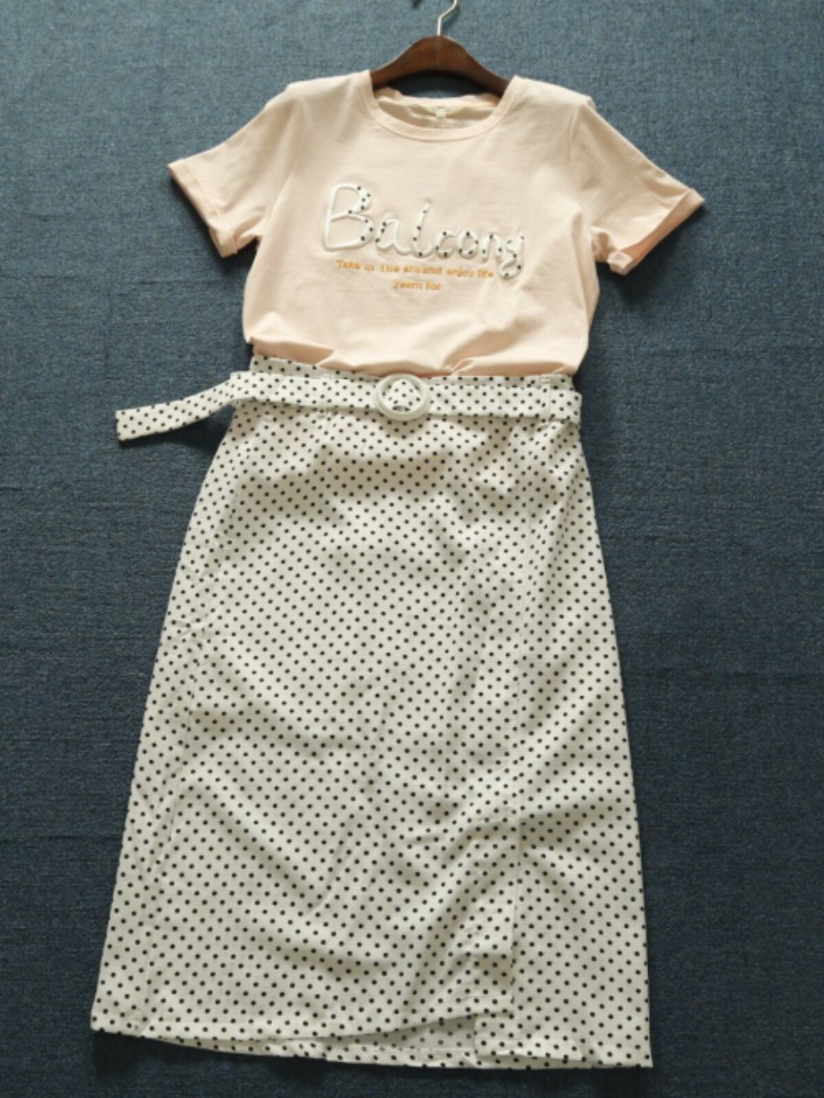 TRENDY SUMMER WOMENS SWEET T-SHIRT + SKIRT SET  SPANDEX COTTON LADIES KNITWEAR LONG SKIRT