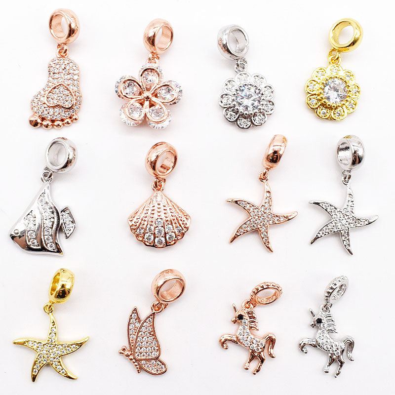 diy铜镀金镶锆石项链挂坠隔珠