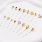 925镀银细针款 扣头斜孔歪孔左右孔长针扣牛鼻孔横孔小吊坠瓜子扣