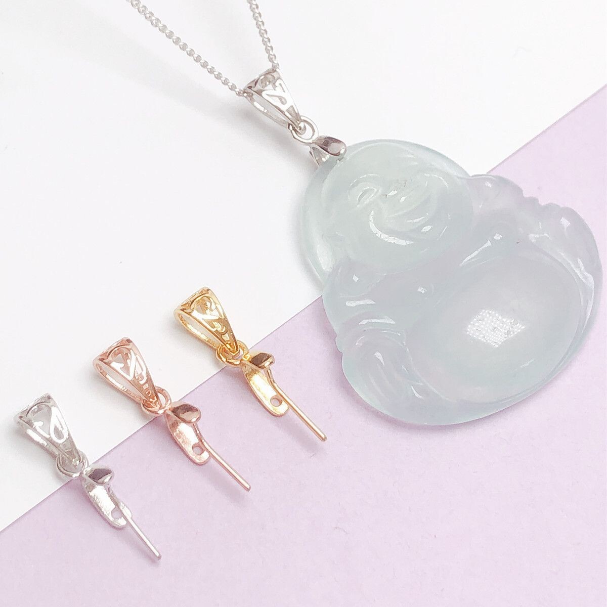 925镀银小吊坠扣头镀18k金瓜子扣佛公翡翠玉坠扣玉石diy镂空配件