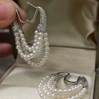 多层交叠设计感珍珠吊坠耳环高级感轻奢百搭耳扣耳勾耳钉耳饰配件