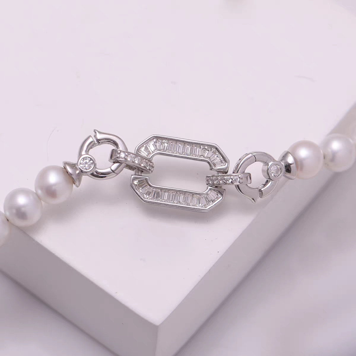 diy单排扣手链项链长方形珍珠扣