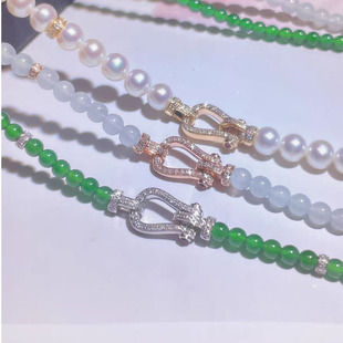 925镀银珍珠手链扣头小米珠配件 翡翠珠链万能扣项链连接扣马蹄扣