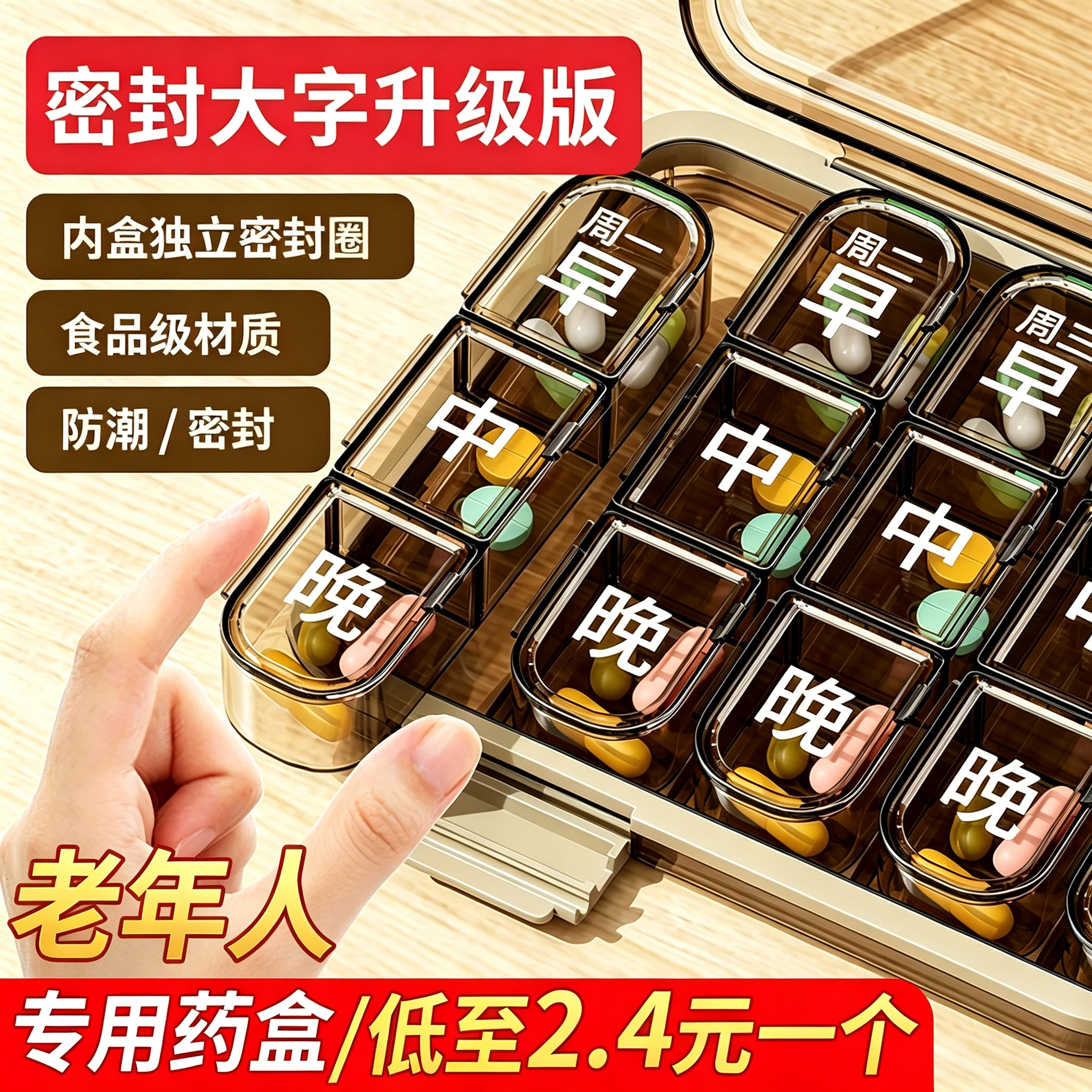 老年人专用药盒升级加厚/送套盒图片