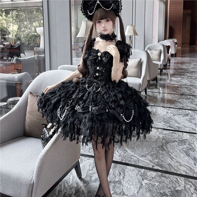 白茶少女~原创设计Lolita洋装甜美花嫁jsk吊带连衣裙