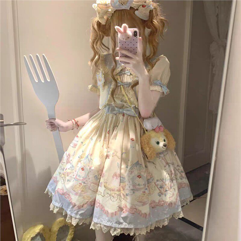 洛丽塔OP裙猫咪JSK连体裙古早感仿真纯欲风公主Lolita学生版套装