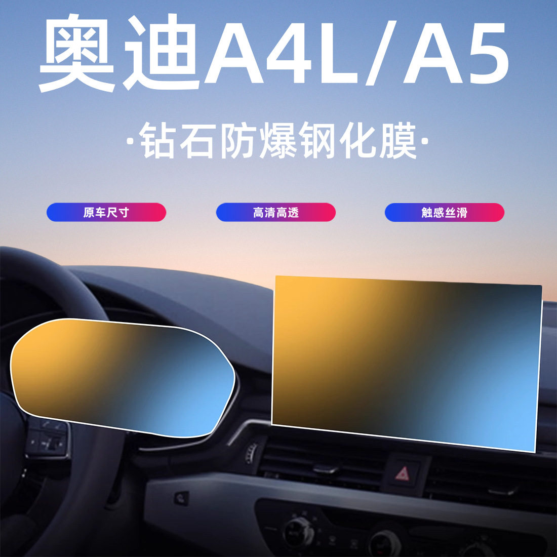 适用于21-25款奥迪A4L/A5中控导航仪表显示屏幕钢化保护膜配件改