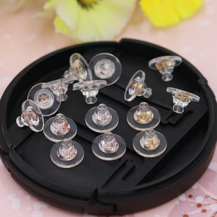 18K金硅胶耳堵防掉支撑耳钉后塞925银飞盘飞碟大耳堵固定耳托超紧