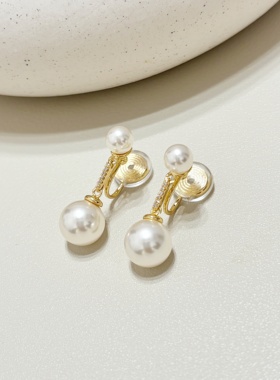 「雨露」秋冬精致白色香槟色珍珠耳夹女无耳洞气质耳饰气质百搭
