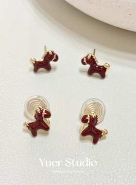 「马到成功」新年红色小马无耳洞耳夹女精致显白耳饰本命年礼物