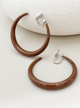 「复古耳圈」秋冬高级美拉德咖色红色大耳圈耳饰无耳洞耳夹