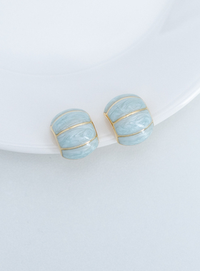 「冰蓝」清新薄荷绿南瓜耳环森系无痛耳夹简约气质2025新款