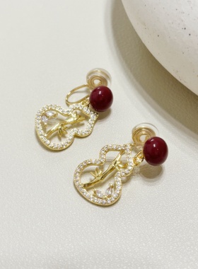 【葫有成竹】国风红色竹叶葫芦耳夹女轻奢满钻无耳洞新年喜庆耳饰