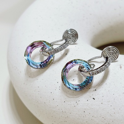 「光晕」幻彩水晶无耳洞女耳饰简约高级无痛耳夹925纯银2025新款