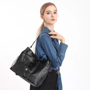 跨境钮钉托特包2025春夏新款大容量TOTE BAG复古欧美风子母包大包