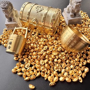 迷你沙金小元宝套装仿真金属算盘聚宝盆黄铜鱼缸招财金铲子一桶金