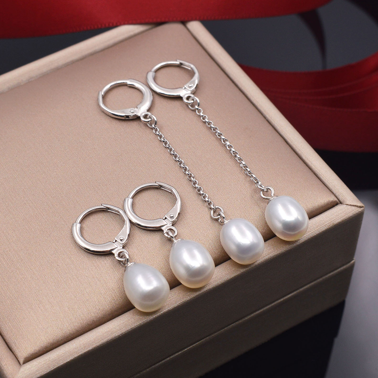 天然淡水珍珠耳扣女925纯银耳坠长款简约气质耳环防过敏2025新款