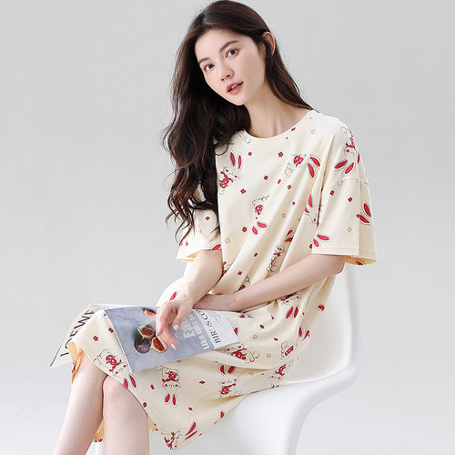 2025新款卡通可爱睡裙女夏季薄款短袖宽松大码女士夏天睡衣家居服
