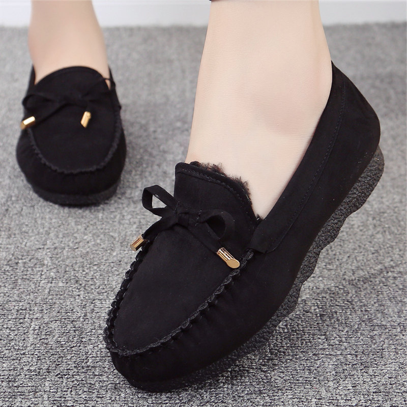秋冬老北京布鞋女鞋豆豆鞋平底蝴蝶结加绒棉鞋黑色工作鞋女休闲鞋,女鞋,棉鞋,淘宝优惠券,粉丝福利购,淘宝优惠卷